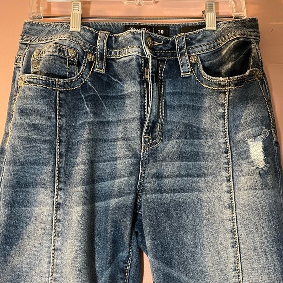 Miss me ladies heaven flare wide leg high rise jeans boho grunge retro size 30 - Picture 8 of 13